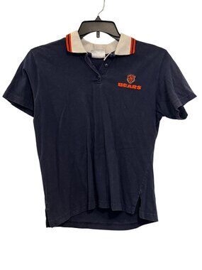 Chicago Bears Polo Shirt Navy Embroidered Logo Striped Collar Game Day